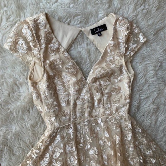 Lulu’s Jacqueline Champagne Floral Embroidered Backless Midi Dress - Picture 8 of 12